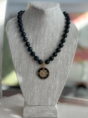 Black Onyx Necklace with Compass Pendant