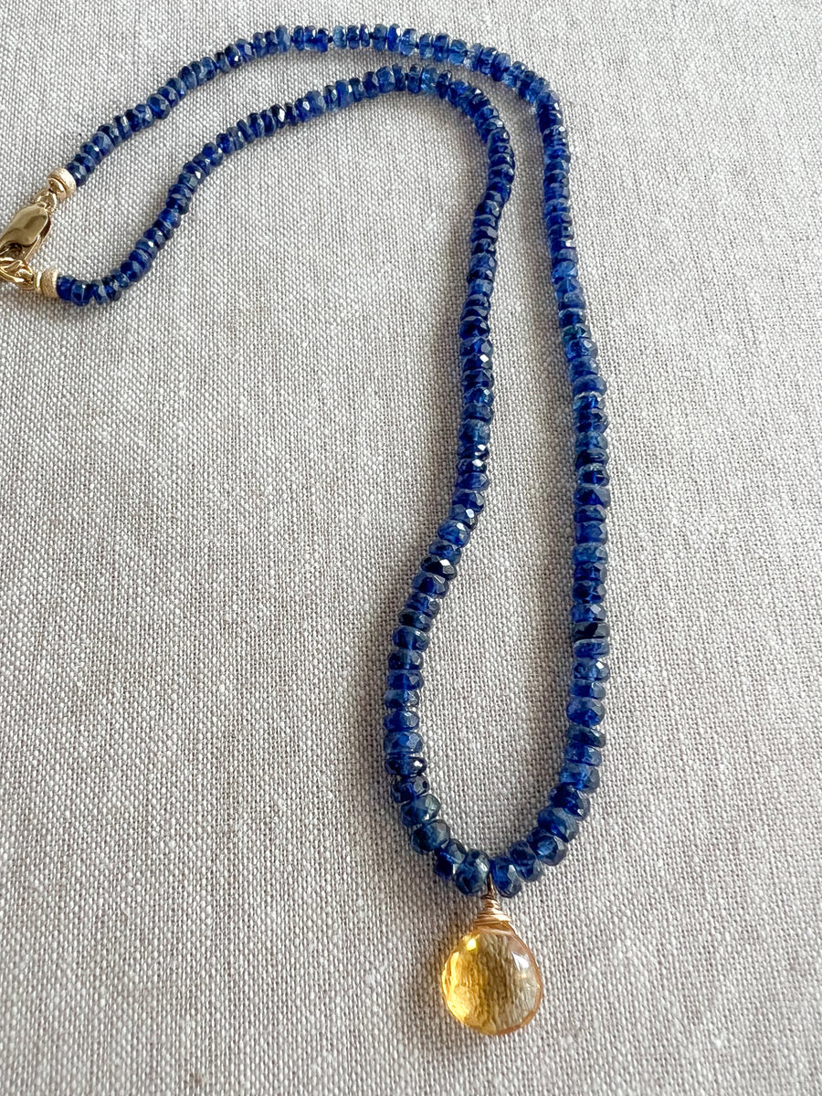 Blue Kyanite Necklace with Citrine Pendant