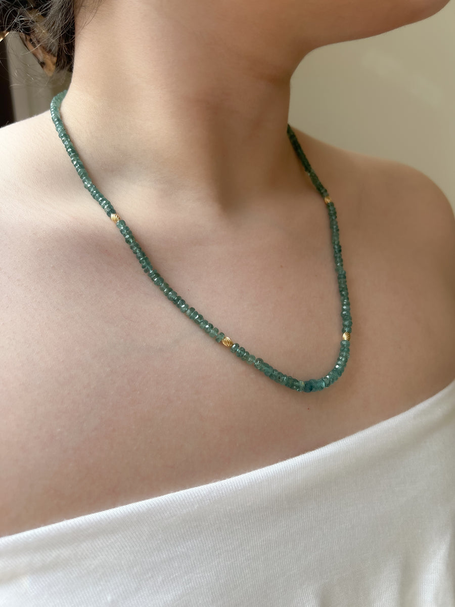 Blue Tourmaline Necklace with Gold Accents
