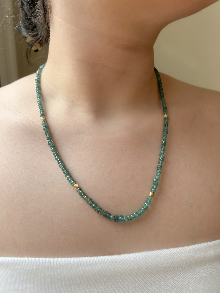 Blue Tourmaline Necklace with Gold Accents