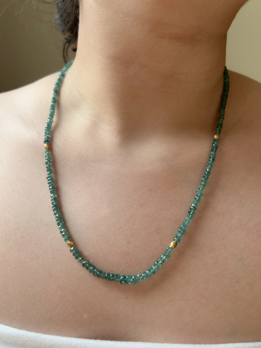 Blue Tourmaline Necklace with Gold Accents