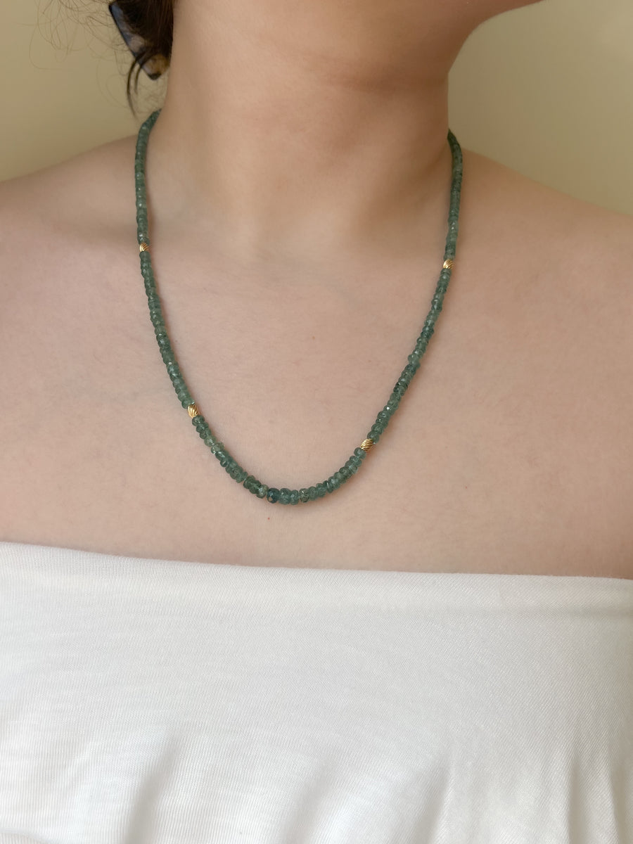 Blue Tourmaline Necklace with Gold Accents