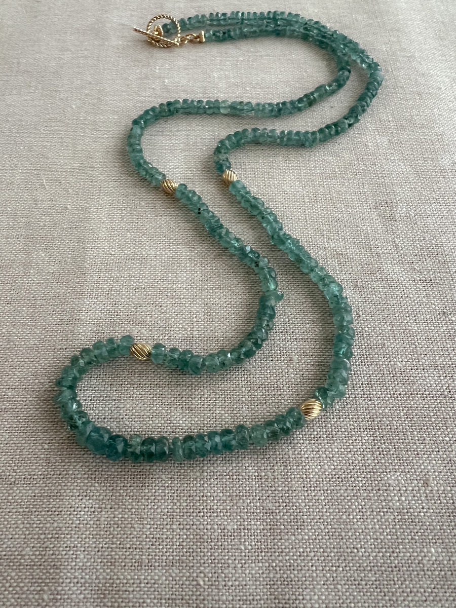Blue Tourmaline Necklace with Gold Accents