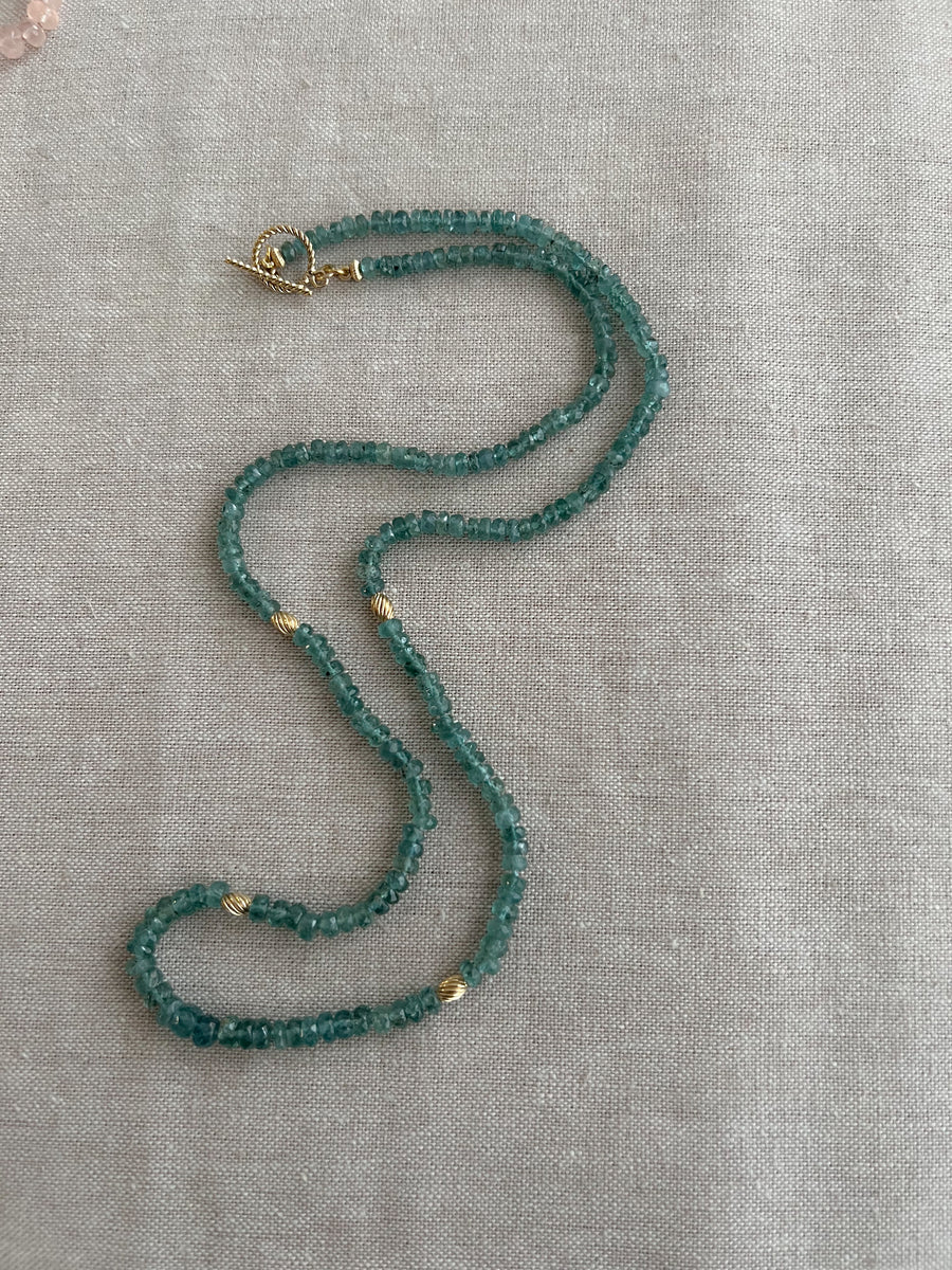 Blue Tourmaline Necklace with Gold Accents