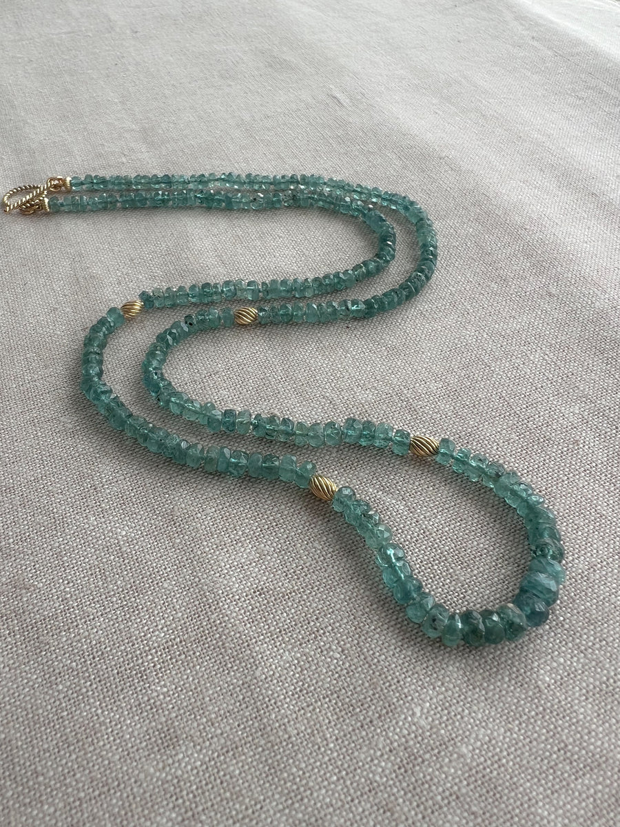 Blue Tourmaline Necklace with Gold Accents