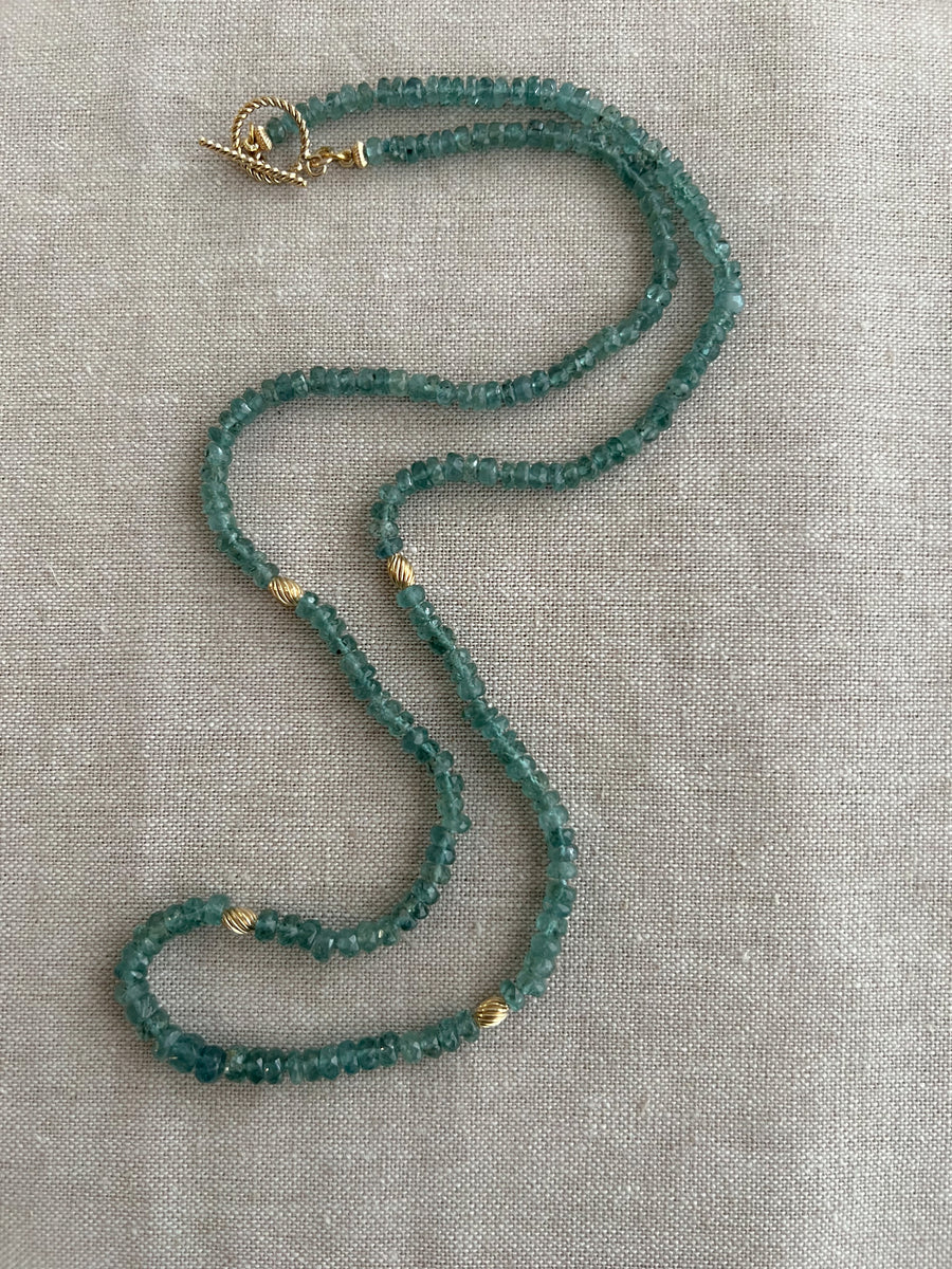 Blue Tourmaline Necklace with Gold Accents