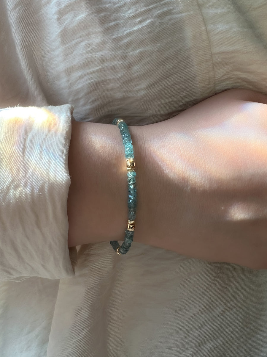 Blue Zircon Bracelet with Gold Accents, Boho Gemstone Jewelry