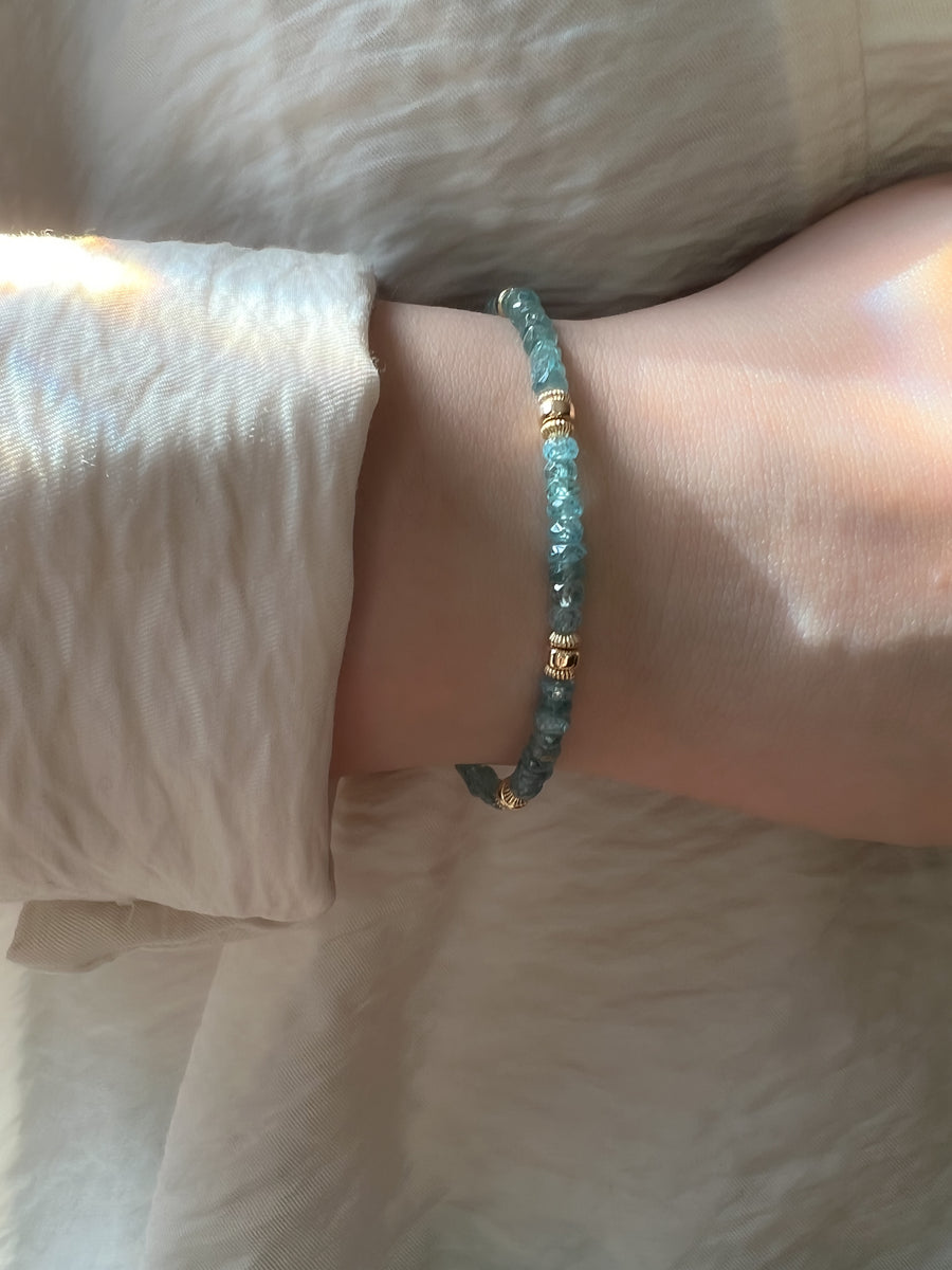 Blue Zircon Bracelet with Gold Accents, Boho Gemstone Jewelry
