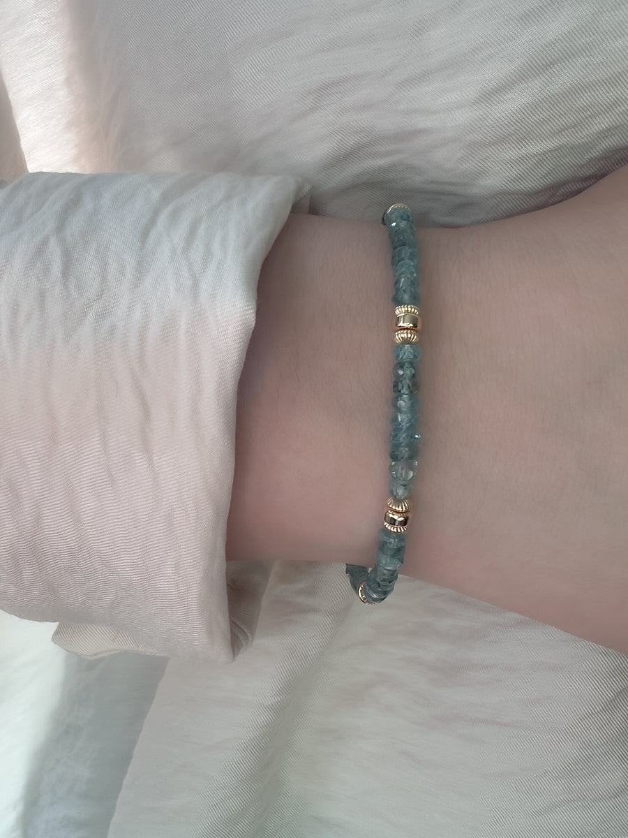 Blue Zircon Bracelet with Gold Accents, Boho Gemstone Jewelry