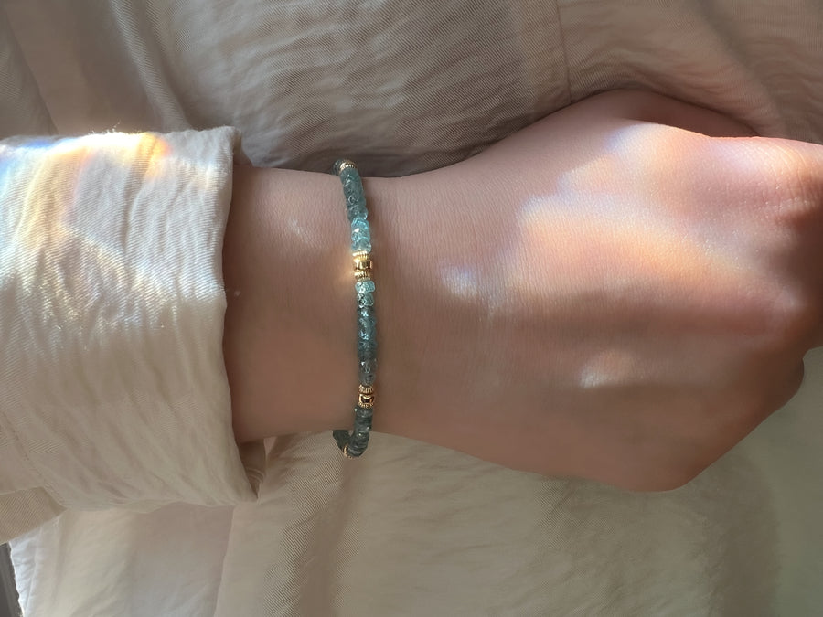 Blue Zircon Bracelet with Gold Accents, Boho Gemstone Jewelry