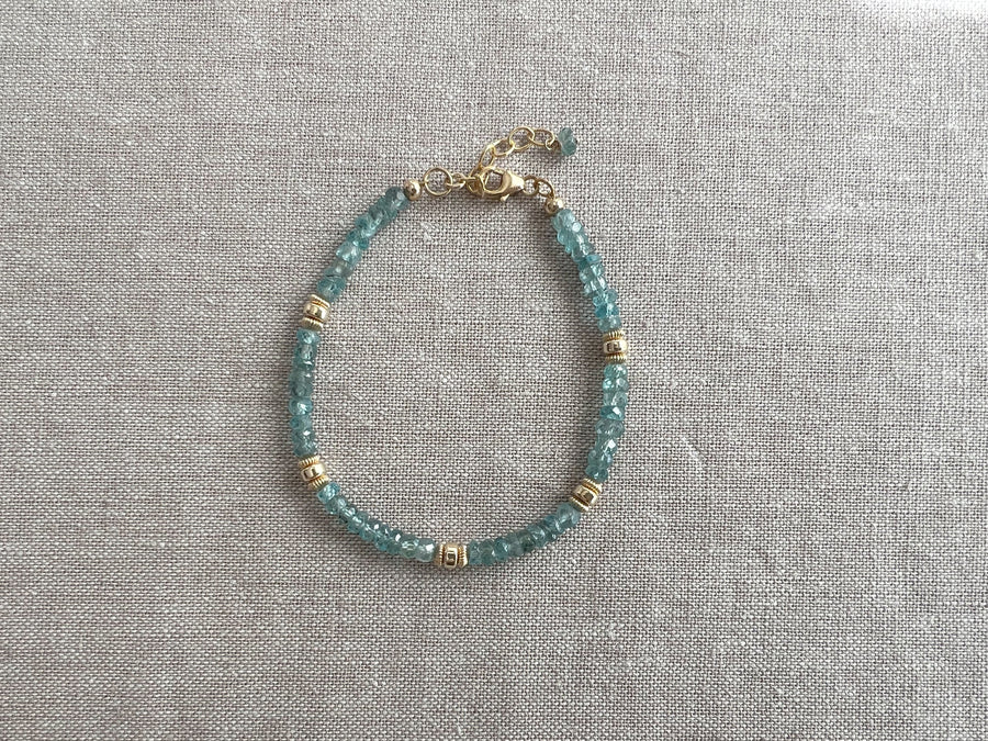 Blue Zircon Bracelet with Gold Accents, Boho Gemstone Jewelry
