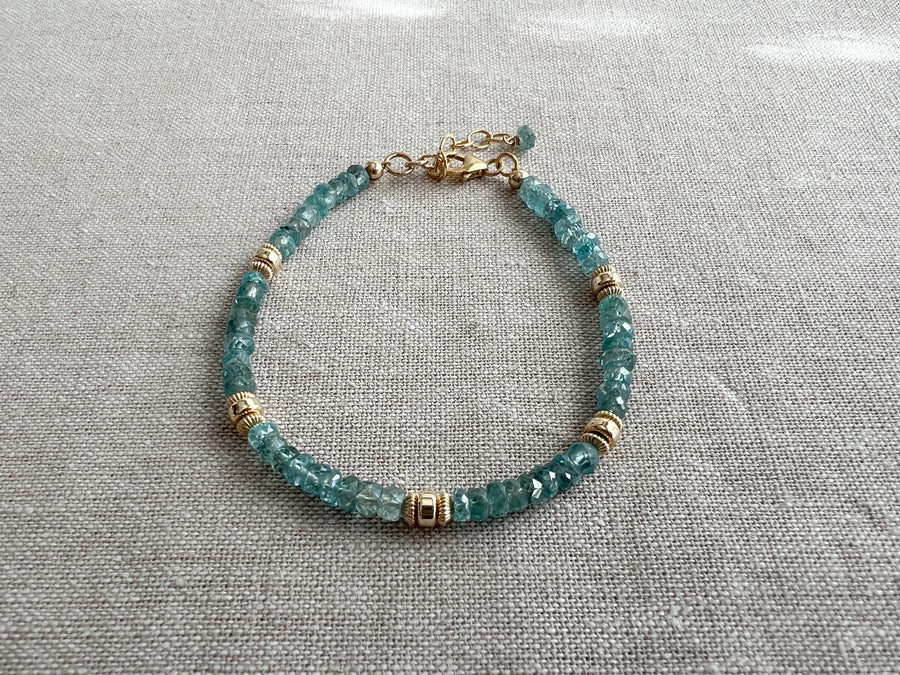Blue Zircon Bracelet with Gold Accents, Boho Gemstone Jewelry