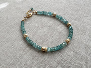 Blue Zircon Bracelet with Gold Accents, Boho Gemstone Jewelry