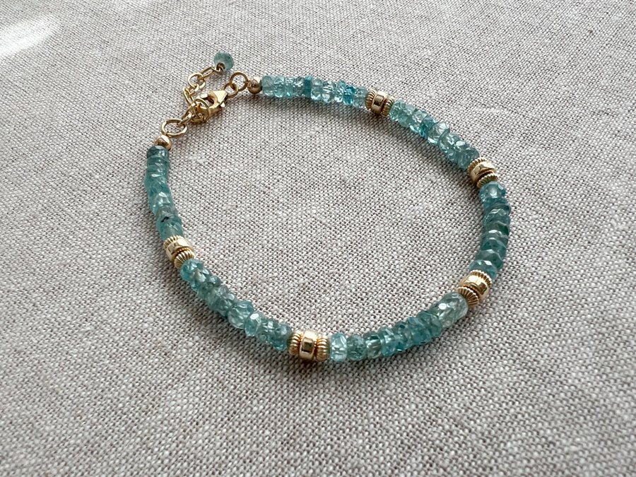 Blue Zircon Bracelet with Gold Accents, Boho Gemstone Jewelry