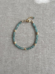 Blue Zircon Bracelet with Gold Accents, Boho Gemstone Jewelry