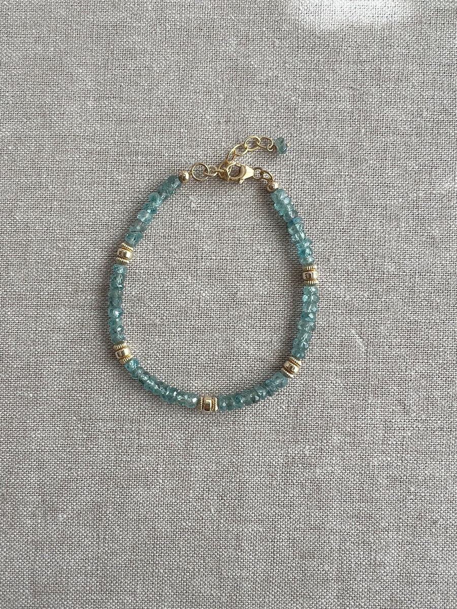 Blue Zircon Bracelet with Gold Accents, Boho Gemstone Jewelry