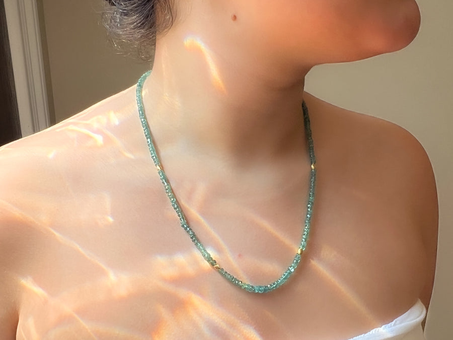 Blue Tourmaline Necklace with Gold Accents