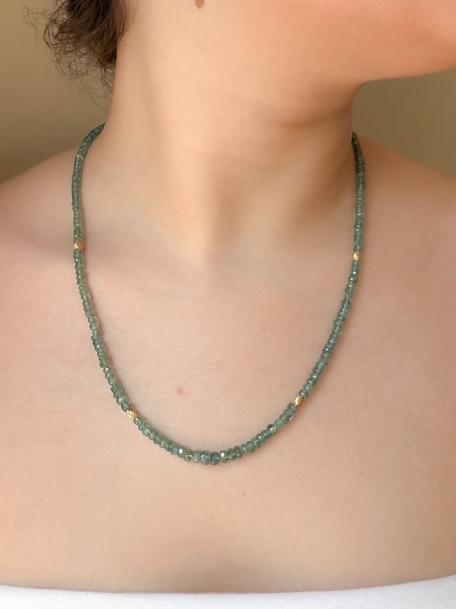 Blue Tourmaline Necklace with Gold Accents