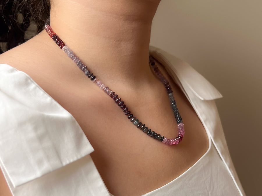 Carved Spinel Rondelle Necklace, Hand Knotted, Fine Gemstone Jewelry, Multi Color Spinel