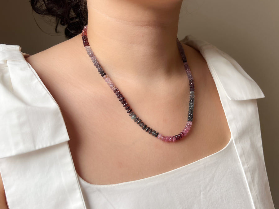 Carved Spinel Rondelle Necklace, Hand Knotted, Fine Gemstone Jewelry, Multi Color Spinel