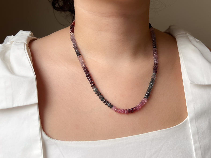 Carved Spinel Rondelle Necklace, Hand Knotted, Fine Gemstone Jewelry, Multi Color Spinel