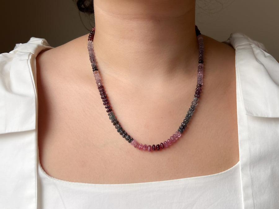 Carved Spinel Rondelle Necklace, Hand Knotted, Fine Gemstone Jewelry, Multi Color Spinel