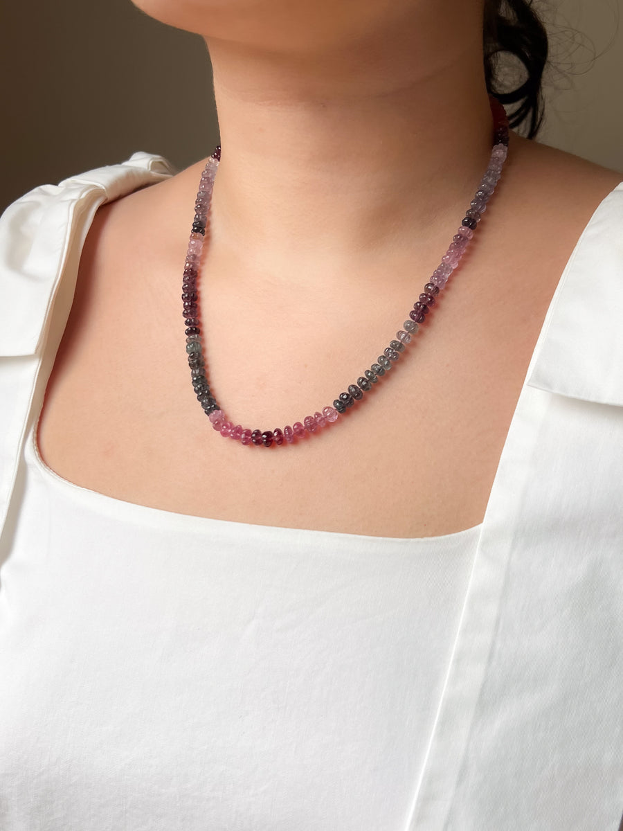 Carved Spinel Rondelle Necklace, Hand Knotted, Fine Gemstone Jewelry, Multi Color Spinel