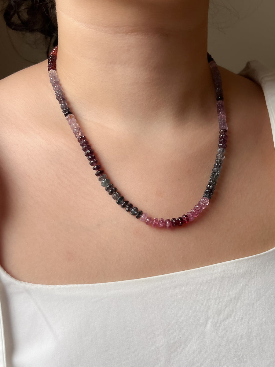 Carved Spinel Rondelle Necklace, Hand Knotted, Fine Gemstone Jewelry, Multi Color Spinel