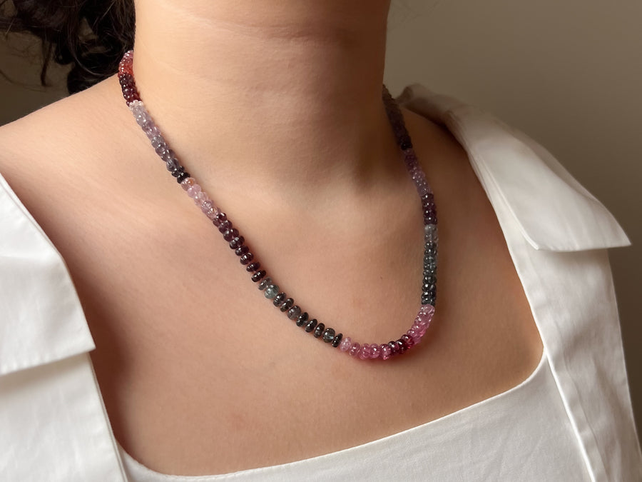 Carved Spinel Rondelle Necklace, Hand Knotted, Fine Gemstone Jewelry, Multi Color Spinel