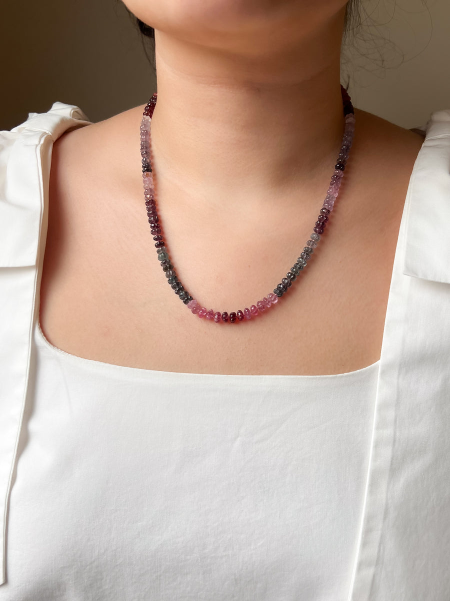 Carved Spinel Rondelle Necklace, Hand Knotted, Fine Gemstone Jewelry, Multi Color Spinel