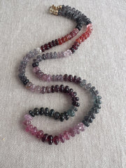 Carved Spinel Rondelle Necklace, Hand Knotted, Fine Gemstone Jewelry, Multi Color Spinel