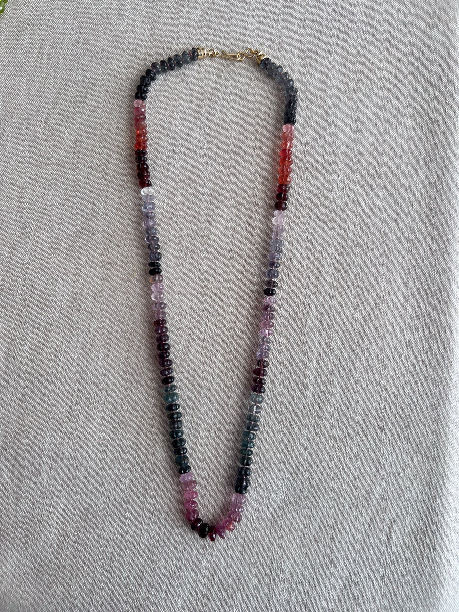 Carved Spinel Rondelle Necklace, Hand Knotted, Fine Gemstone Jewelry, Multi Color Spinel