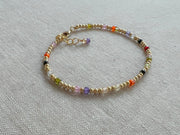 Gold Beaded Bracelet with Multi Colored Cubic Zirconia Accents
