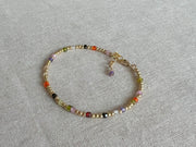 Gold Beaded Bracelet with Multi Colored Cubic Zirconia Accents
