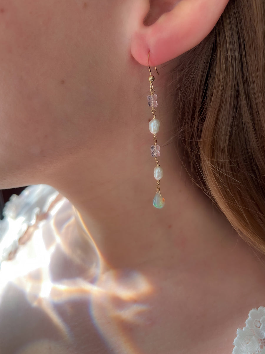 Siren Earrings with Morganite, Pearl and Opals