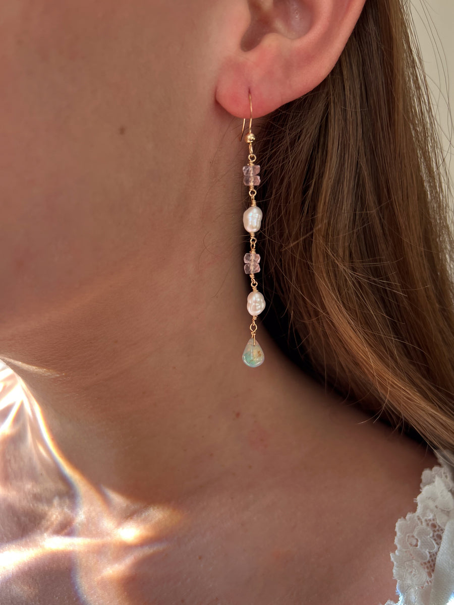 Siren Earrings with Morganite, Pearl and Opals