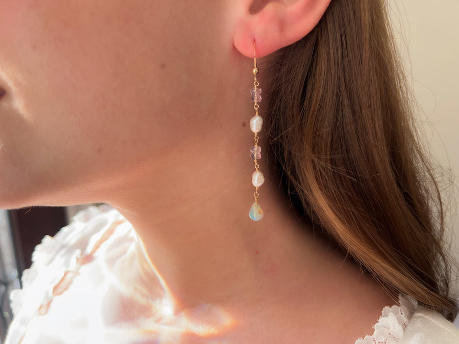 Siren Earrings with Morganite, Pearl and Opals