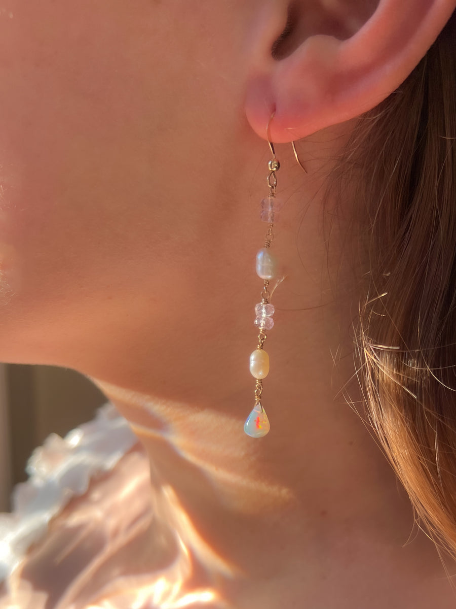 Siren Earrings with Morganite, Pearl and Opals