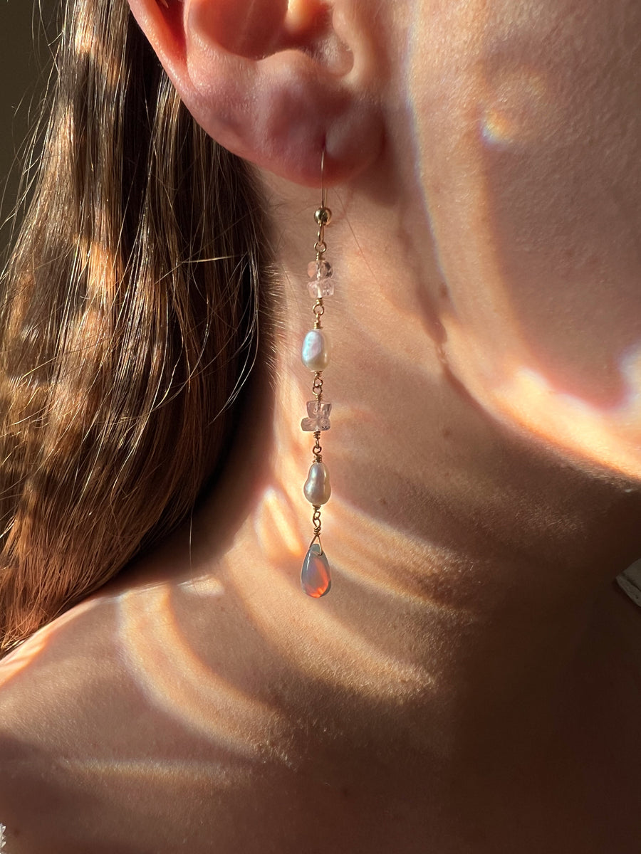 Siren Earrings with Morganite, Pearl and Opals