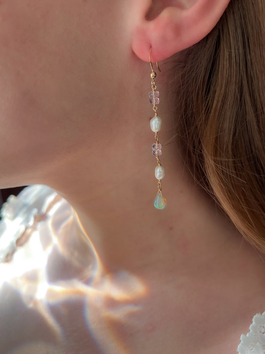Siren Earrings with Morganite, Pearl and Opals