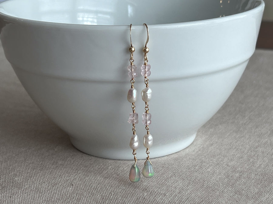 Siren Earrings with Morganite, Pearl and Opals