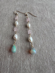 Siren Earrings with Morganite, Pearl and Opals