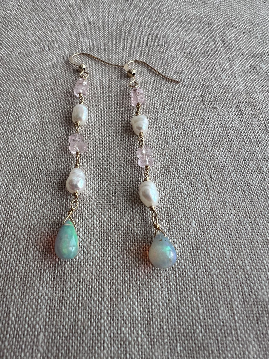 Siren Earrings with Morganite, Pearl and Opals