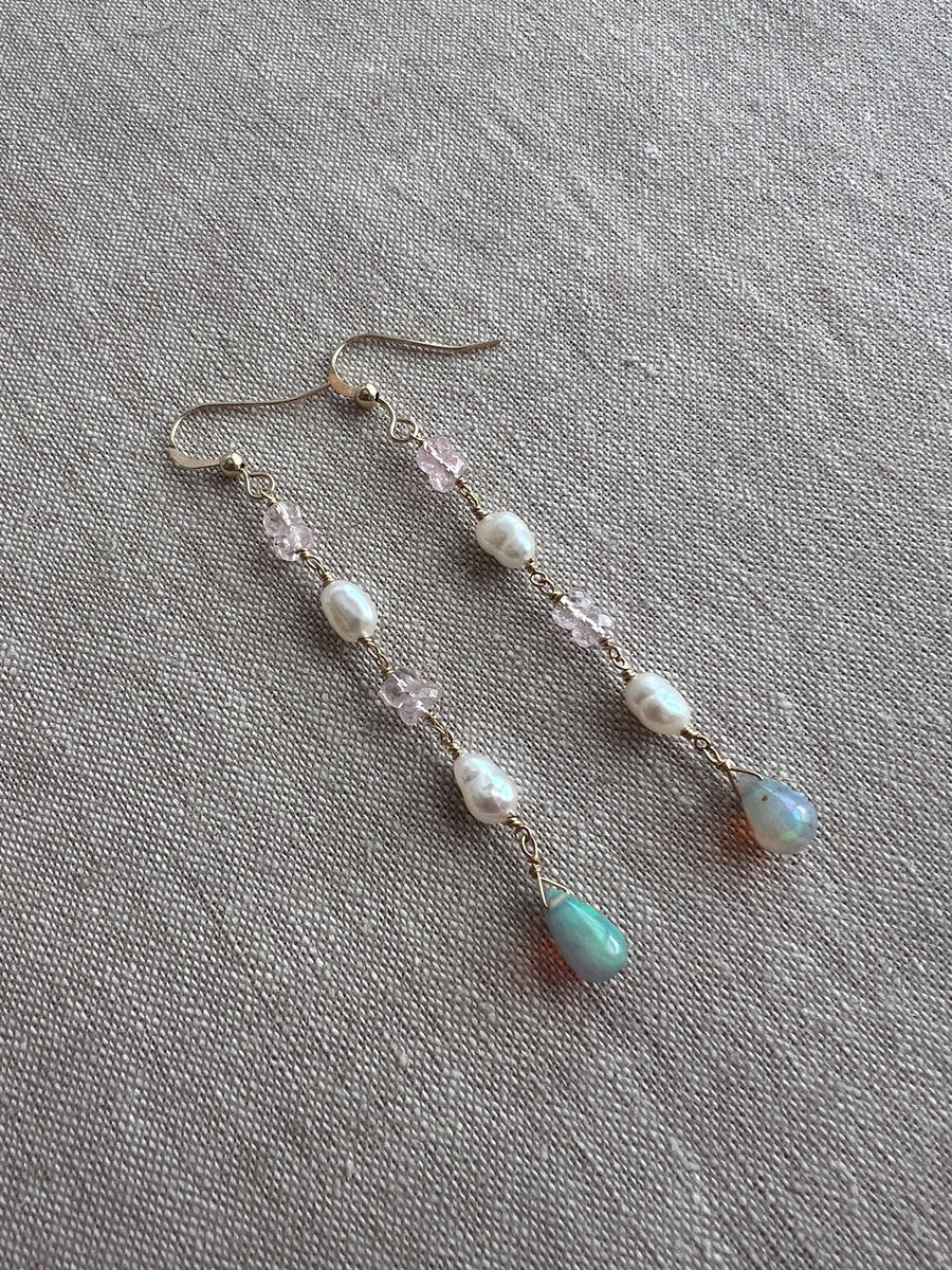 Siren Earrings with Morganite, Pearl and Opals
