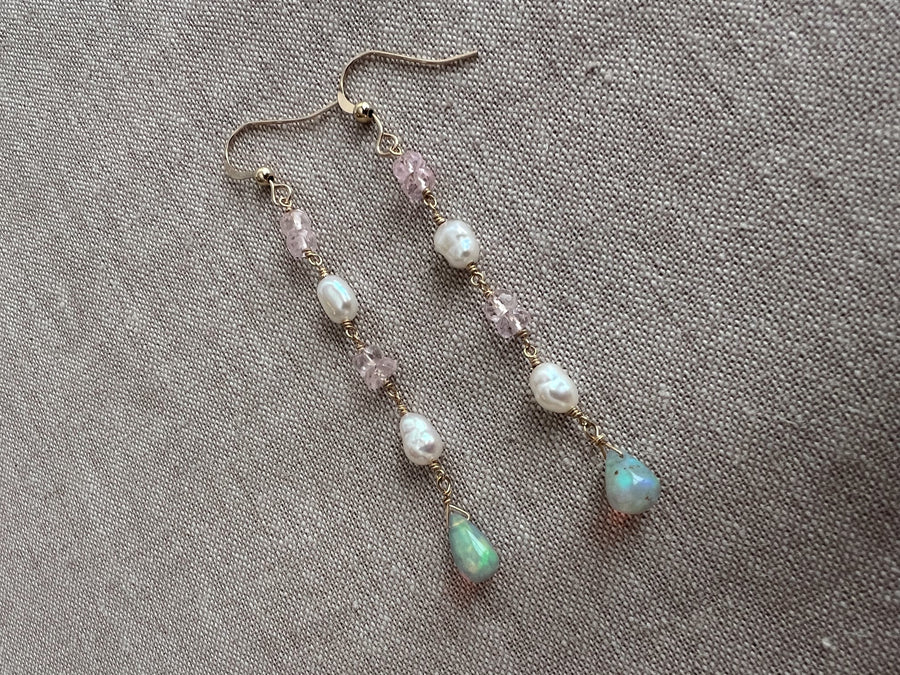 Siren Earrings with Morganite, Pearl and Opals