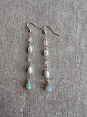 Siren Earrings with Morganite, Pearl and Opals