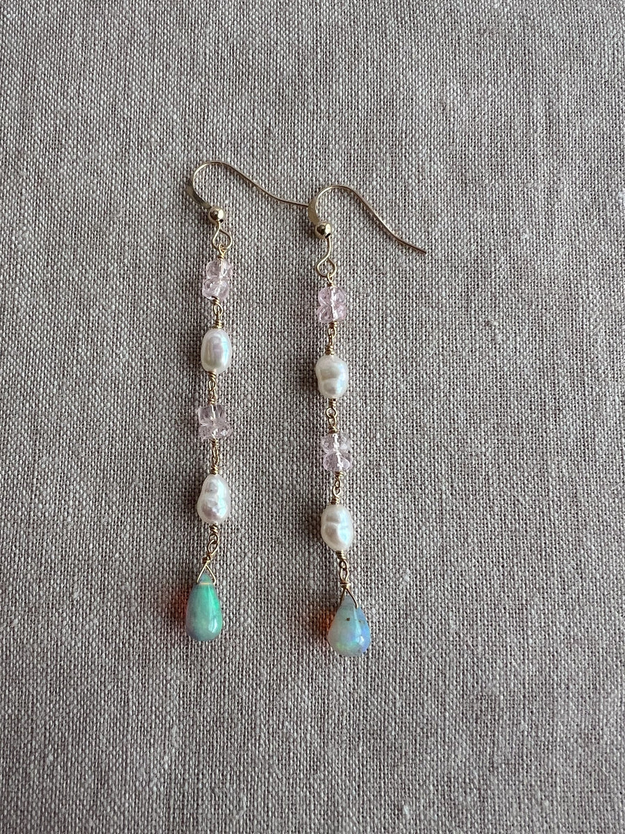 Siren Earrings with Morganite, Pearl and Opals