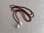 Garnet Lariat Necklace with Baroque Pearl Ends