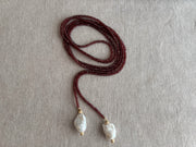 Garnet Lariat Necklace with Baroque Pearl Ends