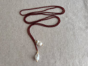 Garnet Lariat Necklace with Baroque Pearl Ends